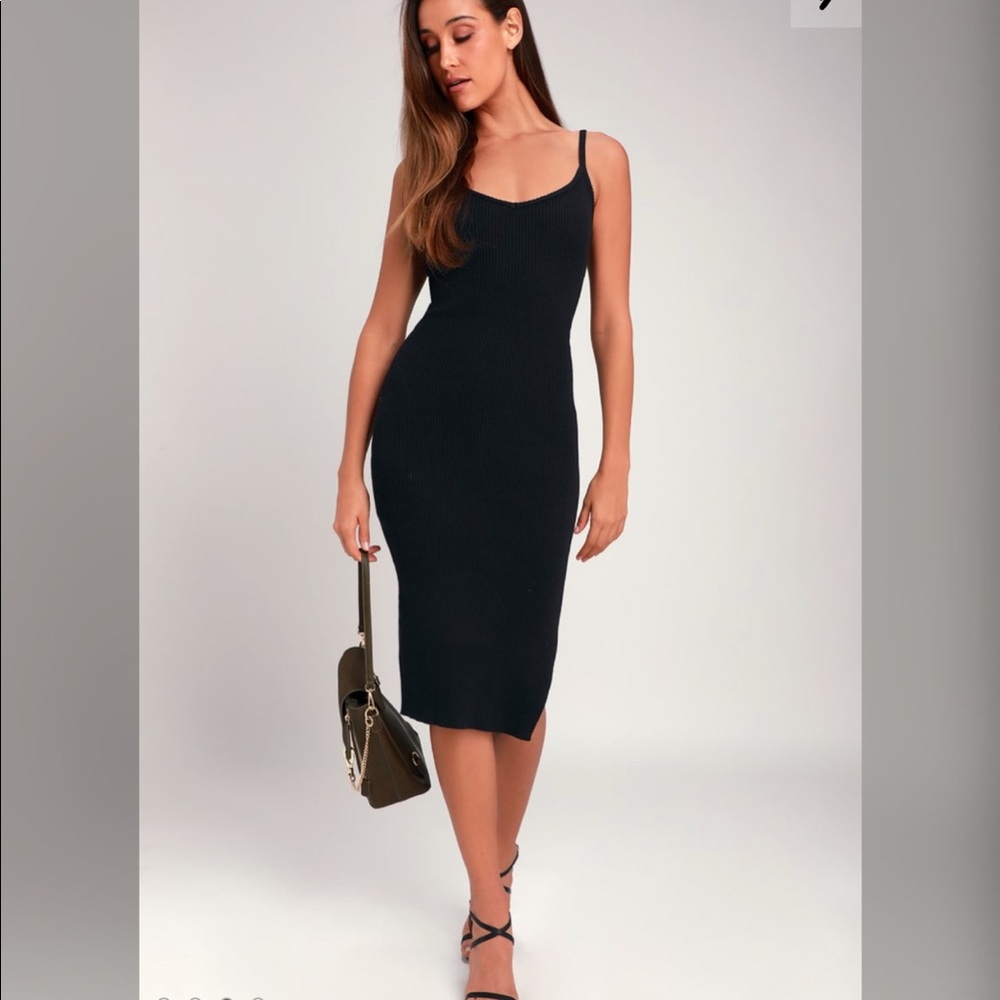 Black Ribbed Bodycon Midi Dress